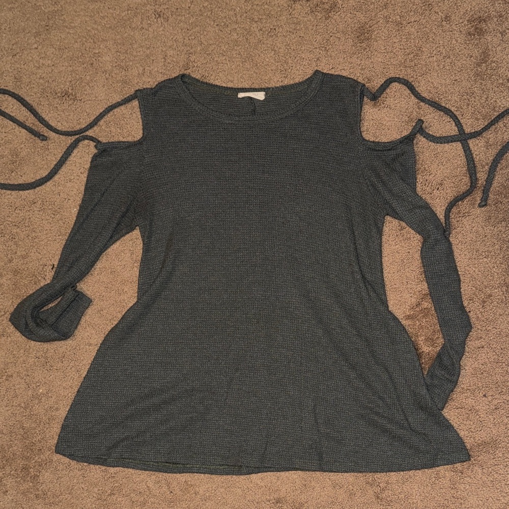 Cold-Shoulder Long Sleeve Knit Top in Sage Green